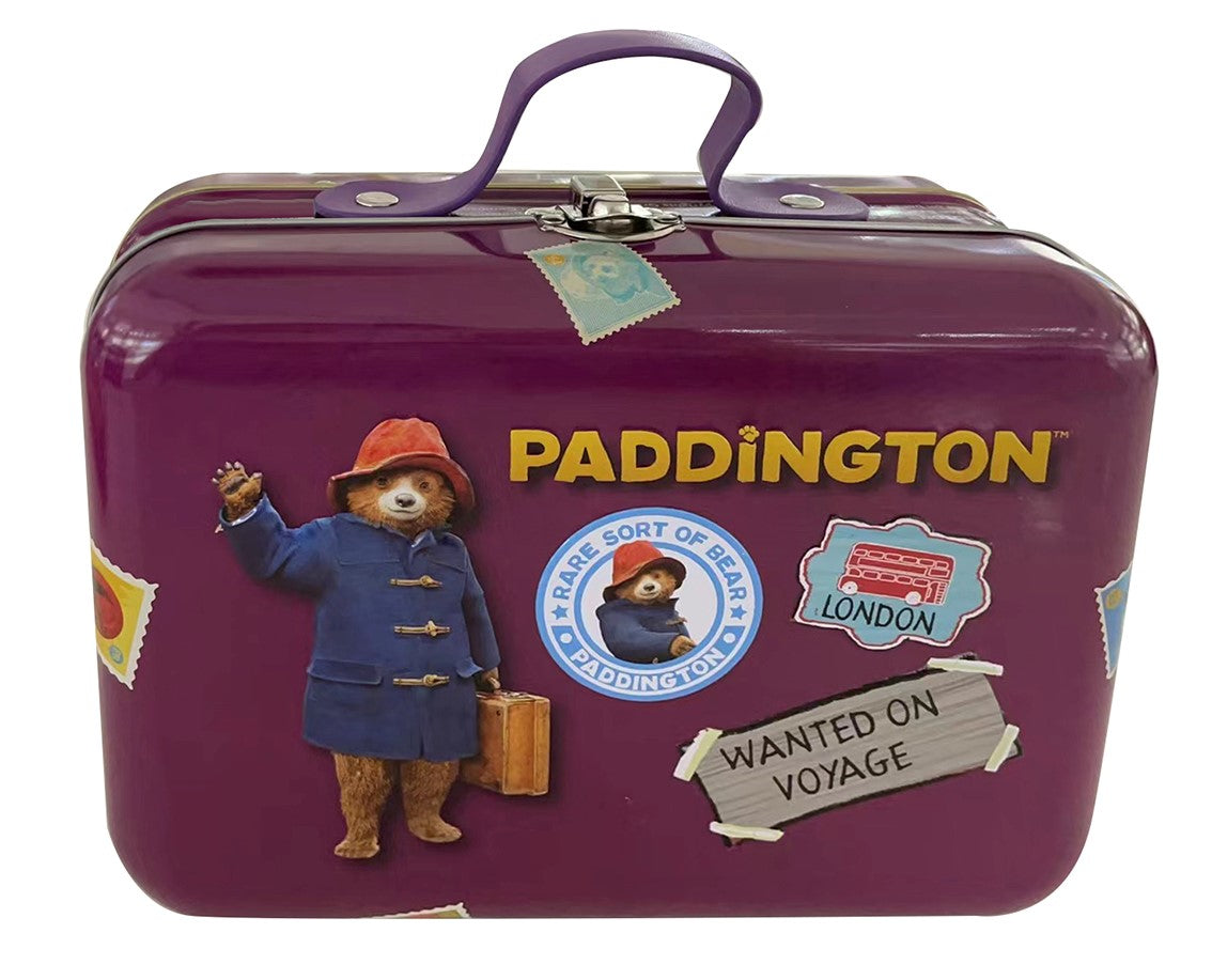 Paddington Purple Suitcase Tin Chocolate And Orange Cookies Paddington Store