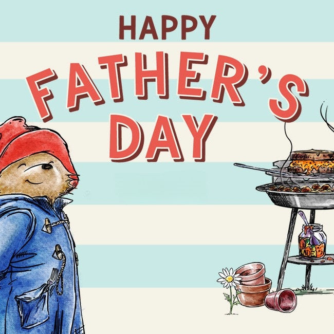 Fathers Day Blog and Gift Guide Banner with Paddington barbecuing a marmalade sandwich