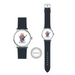 Two watches with black straps and Paddington bear designs on a white background