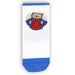 White and blue baby socks with Paddington character on a white background