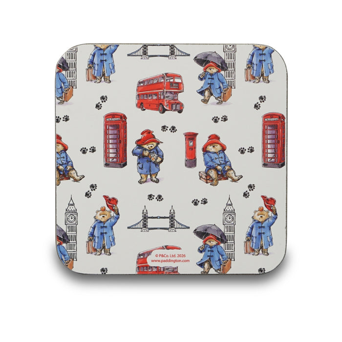 Coaster with Paddington Bear and London-themed design on a white background