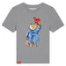 Gray t-shirt with Paddington Bear graphic holding a red bag and suitcase on a white background