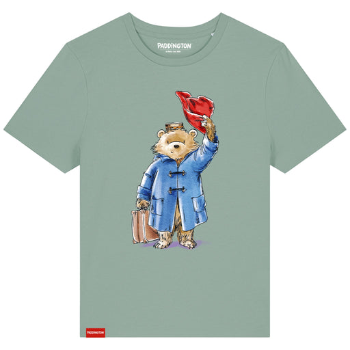 T-shirt with Paddington Bear design on a light green background