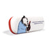 Sunglasses case with cartoon design and text on a white background