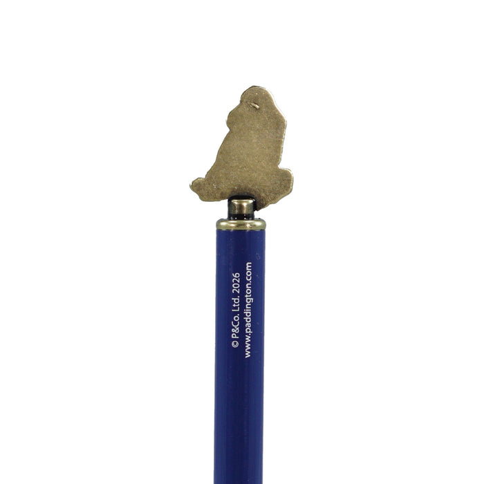 A blue paddington pen with brass bear shaped topper