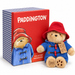 An official Paddington bear plush toy next to a red and blue gingham branded collectors box