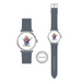 Two watches with gray straps and a Paddington Bear character design on the face
