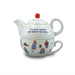 Ceramic teapot and mug set with Paddington Bear illustrations on a white background