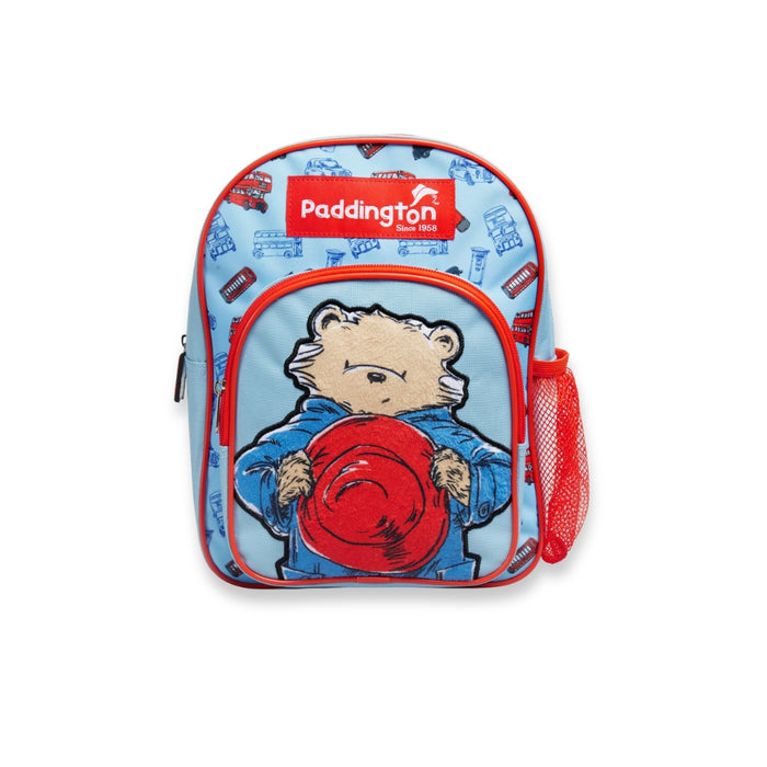 Red & Blue Backpack with Paddington Bear design on a white background