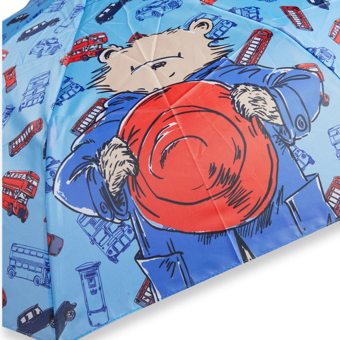 Children's umbrella with Paddington Bear design on a blue background
