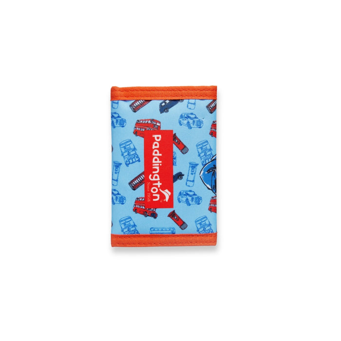 Small wallet with red border and Paddington Bear pattern on a white background