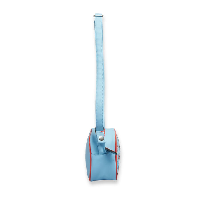 Light blue bag with a strap on a white background