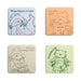 A set of 4 coloured Paddington coffee table coasters with sketches and quotes