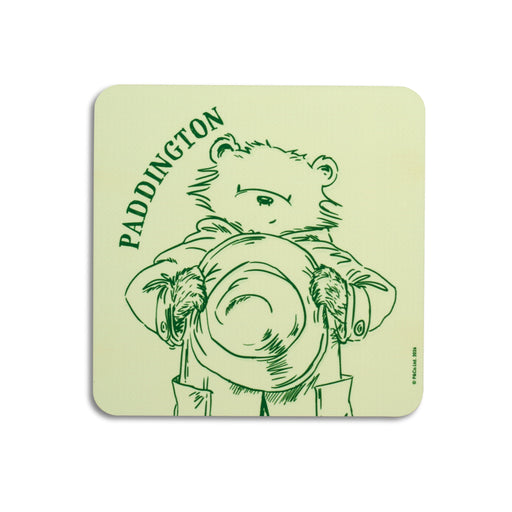 A green Paddington coffee table coaster with sketch and quote