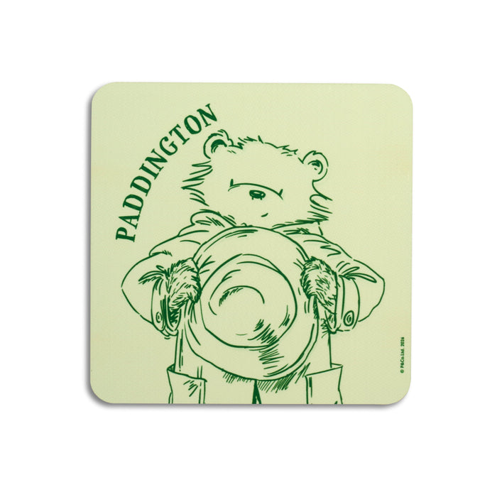 A green Paddington coffee table coaster with sketch and quote