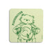 A green Paddington coffee table coaster with sketch and quote