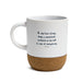 White ceramic Paddington mug teacup with navy blue sketch print and cork base