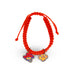 Red braided bracelet with a blue and purple paw print charm on a white background
