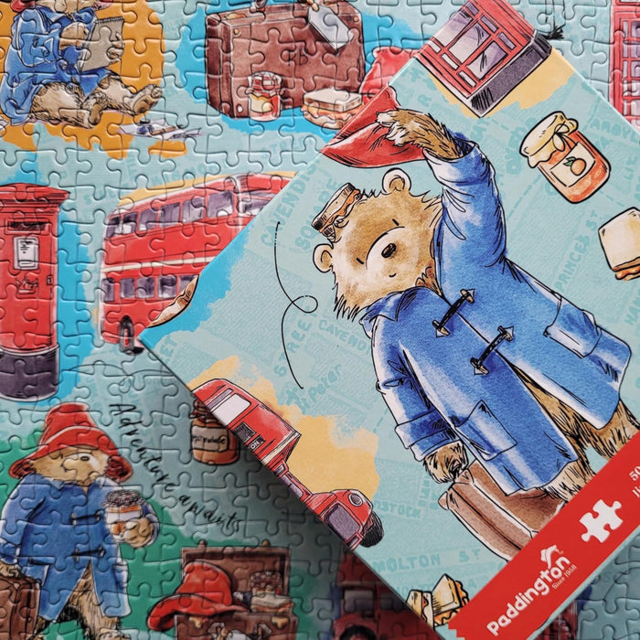 Paddington Bear puzzle with colorful illustrations of the character and objects.