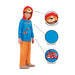 Boy in Paddington bear halloween costume of blue jacket, hood and orange trousers