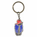 Keychain with paddington bear wearing a red hat and blue outfit on a white background
