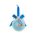 Blue Christmas ornament with a Paddington teddy bear design and blue ribbon on a white background