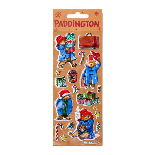 Paddington bear stickers on a brown cardboard backing with 'Paddington' branding.