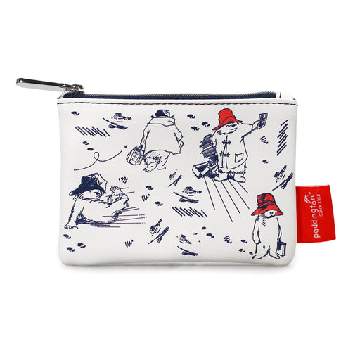 Small purse with illustrations of Paddington Bear and a red tag on a white background