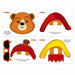 Set of Paddington bear-themed paper masks with assembly instructions on a white background