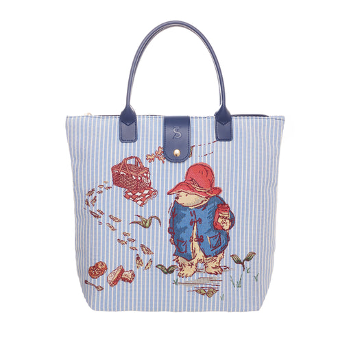 Blue and white striped foldable shopper bag with Paddington illustrations