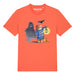 Orange t-shirt with Paddington Bear and ghost graphic on a white background