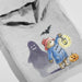 Gray hoodie with a Halloween-themed design featuring a ghost, Paddington bear in a coat with a lantern, and pumpkin.