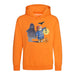 Orange hoodie with Paddington Bear and Halloween ghost design on a white background
