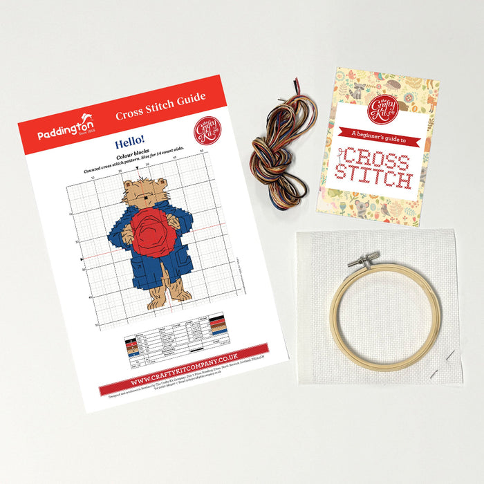 Paddington Cross Stitch Kit Guide, Hoop and threads