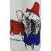 Tumbler with a cartoon character holding a newspaper and a red bus, on a white background.