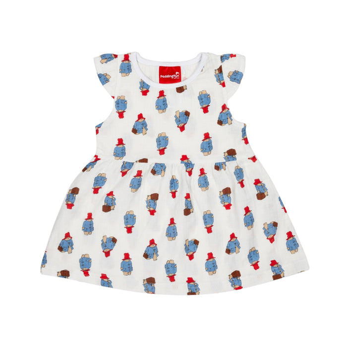 Children's dress with teddy bear pattern on a white background