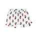 Shorts with cartoon Paddington character pattern on a white background