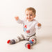 Baby wearing White Long sleeve infant top with paddington embroidery and london scene with leggings and socks