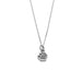 Silver paw print necklace on a white background