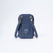 A navy blue faux-leather crossbody phone bag with silver hardware, featuring a front pocket with white embroidered initials 'PB' and a small orange paw print, shown on a white background.