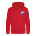 A red pullover hoodie with a small graphic on the left chest depicting a cartoon Paddington bear wearing a red hat and blue outfit, with the text 'PADDINGTON' below. The hoodie has a front kangaroo pocket and ribbed cuffs and hem, shown on a plain white background.