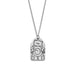 Silver pendant necklace with Paddington bear design on a white background