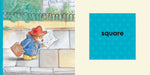Illustration of a character in a red hat reading a newspaper with a blue square labeled 'square' on a beige background.