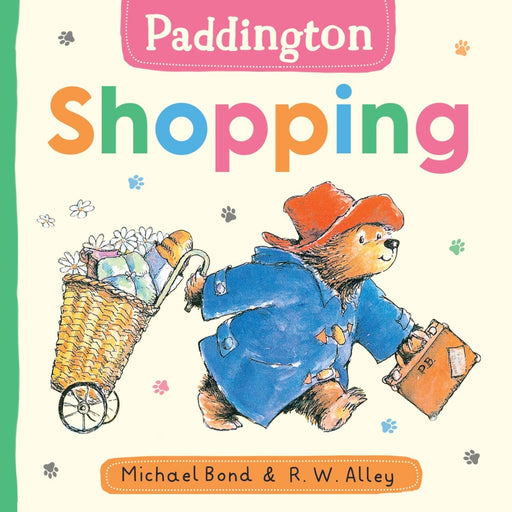 Book cover of 'Paddington Shopping' with Paddington Bear illustration.