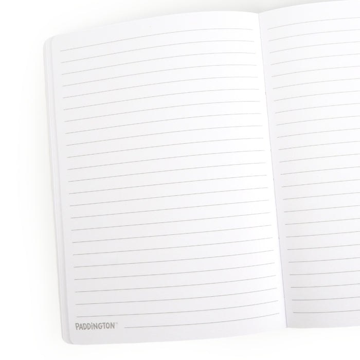 Open notebook with lined pages on a white background