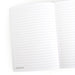 Open notebook with lined pages on a white background