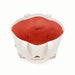 cream bag with red gingham interior and floral pattern on base, on a white background