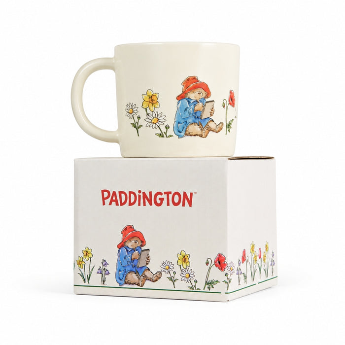 Mug with Paddington Bear floral design on a matching box