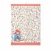 Tea towel with a Paddington writing in a book surrounded by flowers on a white background