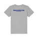A heather gray short-sleeve t-shirt with 'PADDINGTON THE MUSICAL' printed in blue across the chest, shown against a plain white background.